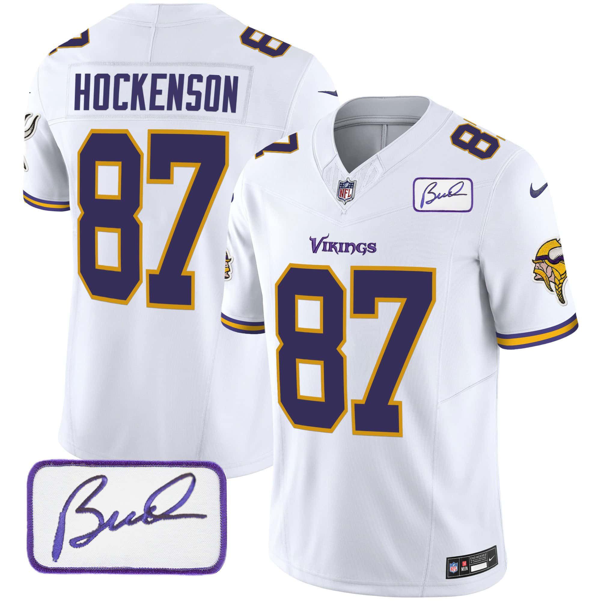Men Minnesota Vikings #87 Hockenson White 2024 Nike Bud Grant Patch Classic Limited NFL Jersey style 2